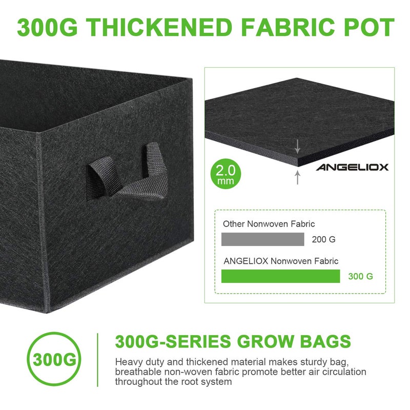 ANGELIOX 3-Pack Grow Bags, 10 Gallon Heavy Duty 300G Thickened Nonwoven Fabric Raised Garden Bed Square Flower Planter Containers for Carrot Onion,Flowers,Fruit/Growing Pots with Handles(60x30x20cm) - Image 4